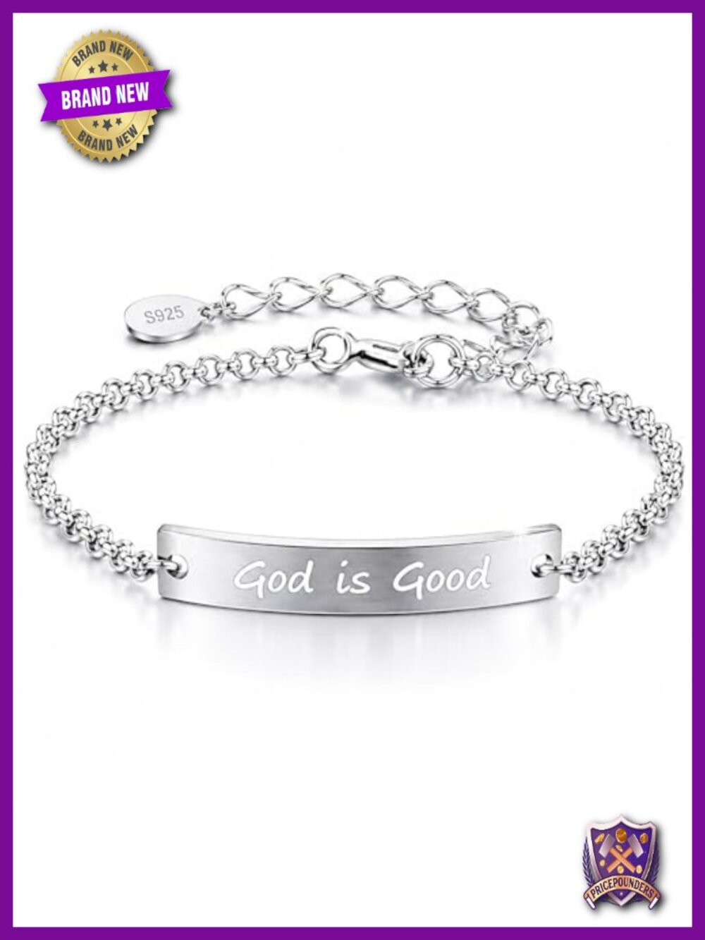 925 Sterling Silver Christian Charm Bracelet for Women, Inspirational God Is